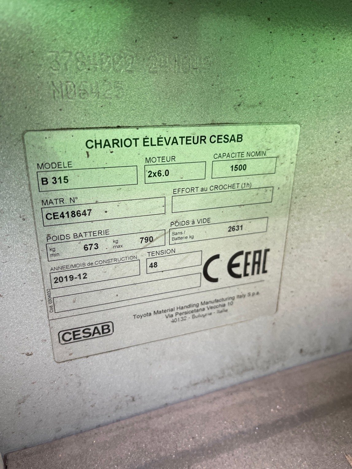 Chariot élévateur frontal CESAB B315