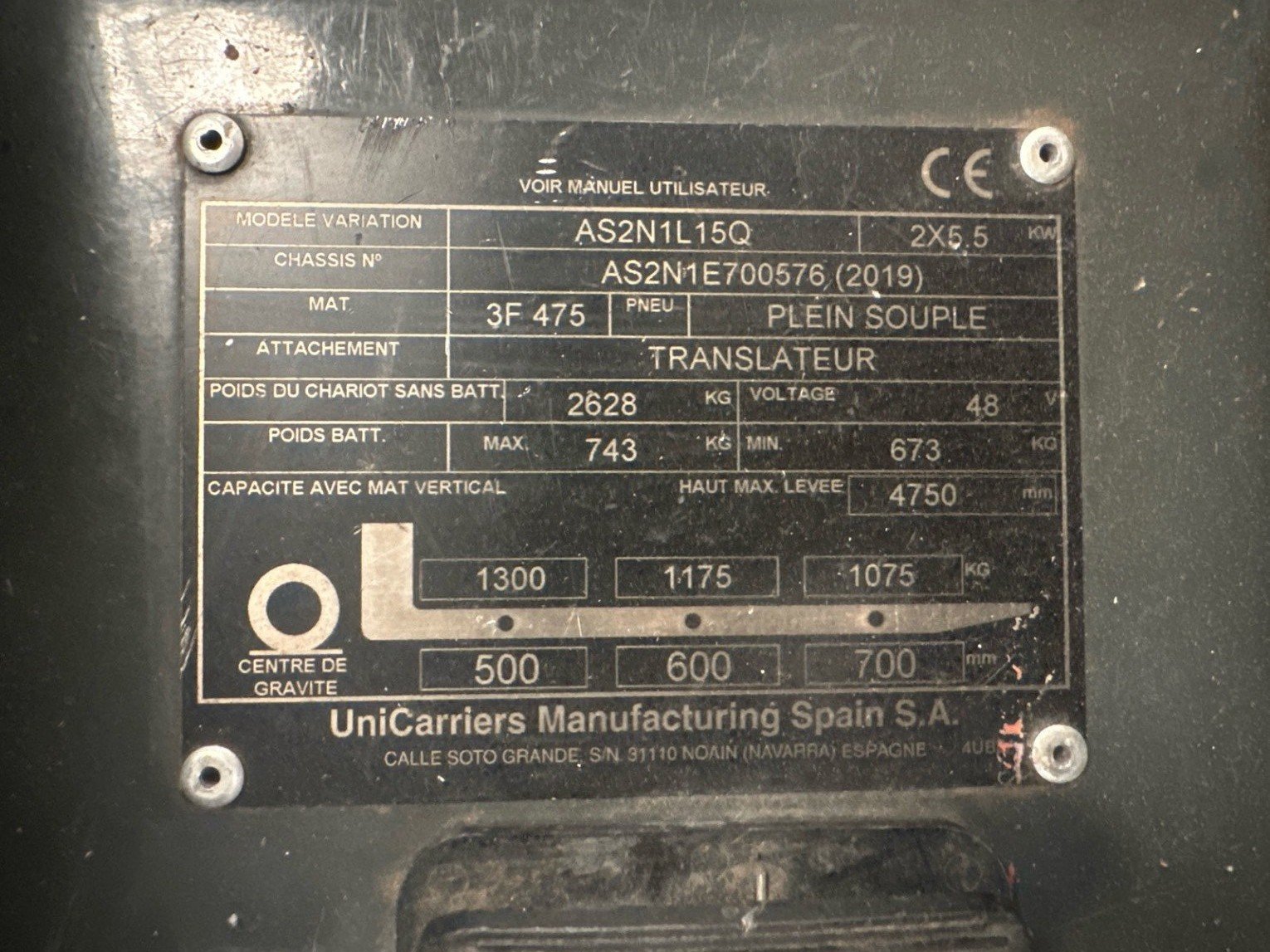 Chariot élévateur frontal UniCarriers TX3-15C