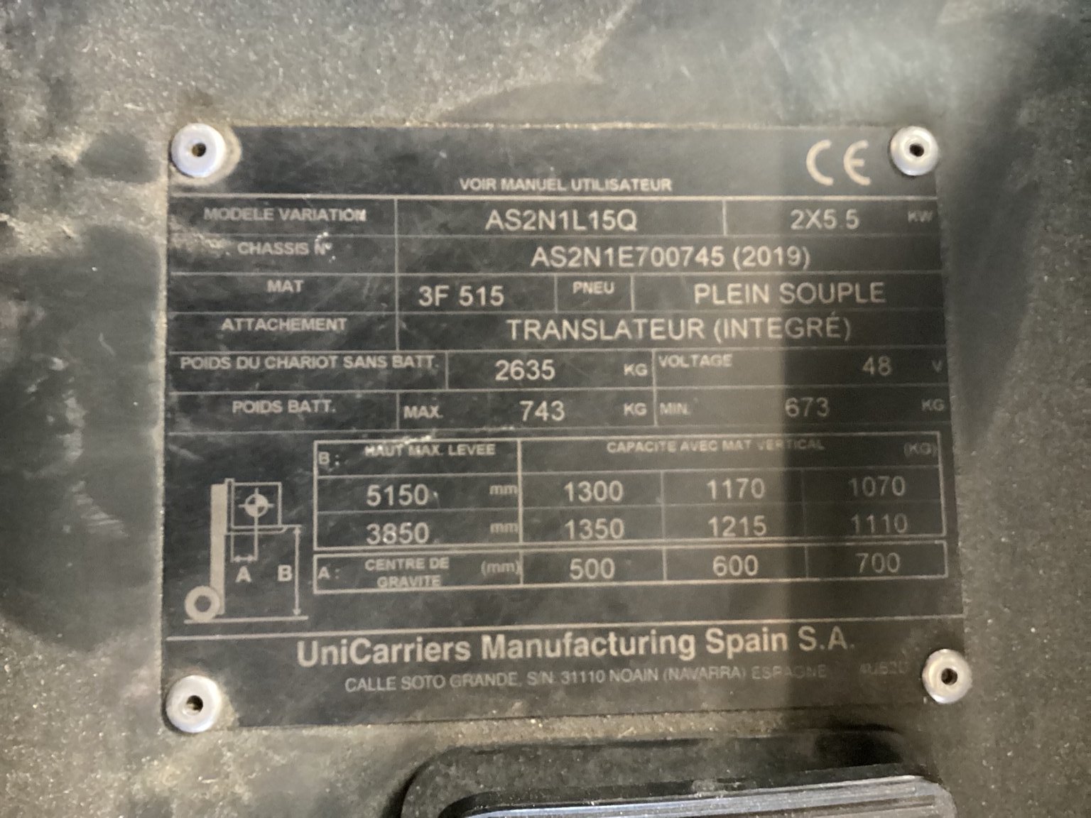 Chariot élévateur frontal UniCarriers AS2N1L15Q