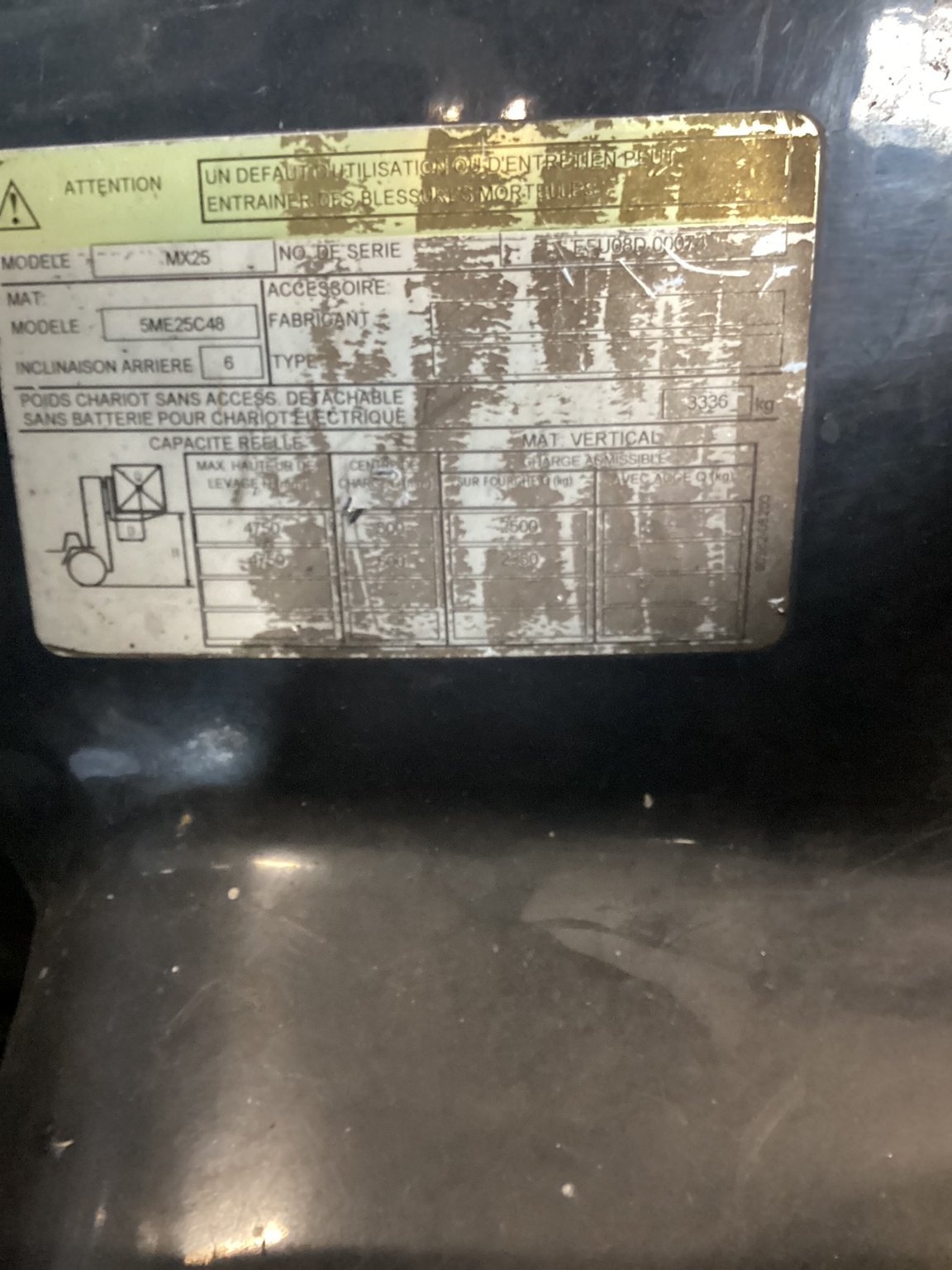 Chariot élévateur frontal UniCarriers MX25