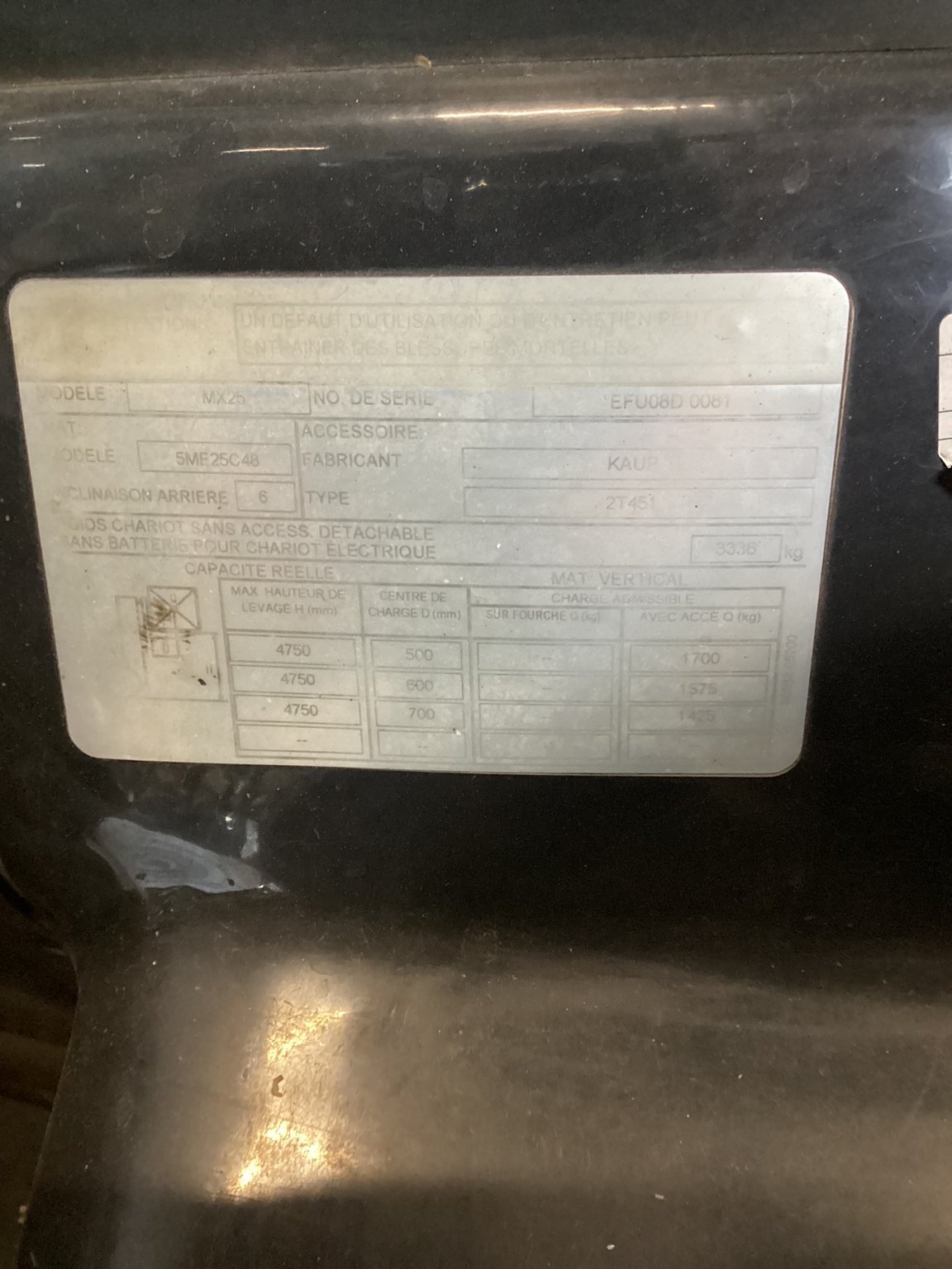 Chariot élévateur frontal UniCarriers MX25