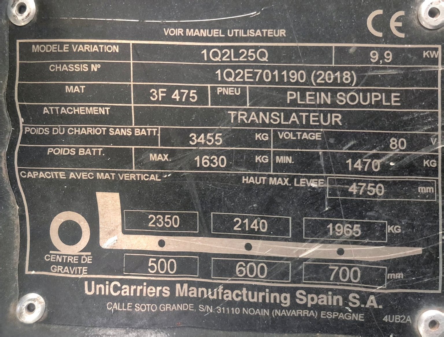 Chariot élévateur frontal UniCarriers QX2-25