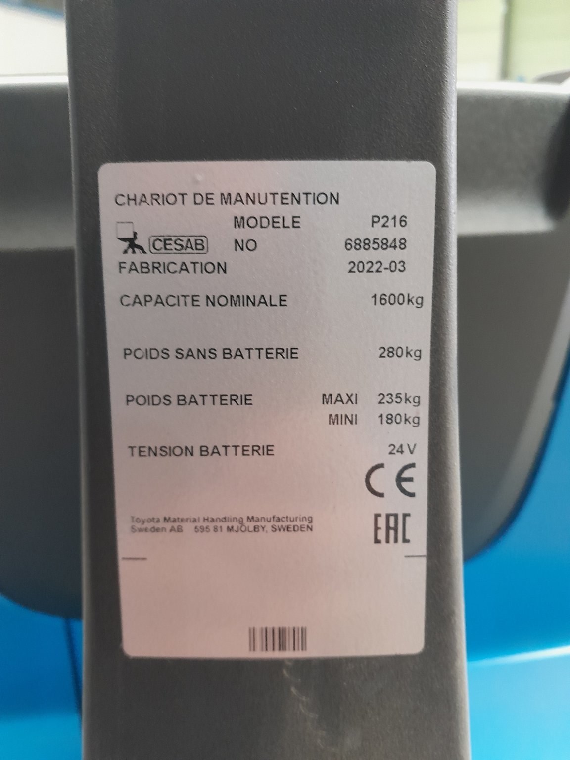 Transpalette électrique CESAB P216