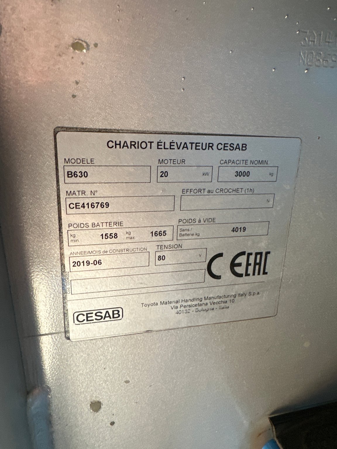 Chariot élévateur frontal CESAB B630
