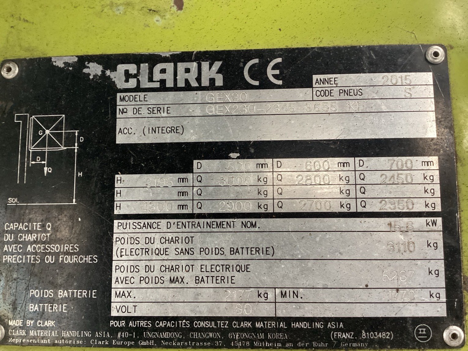 Chariot élévateur frontal Clark GEX30