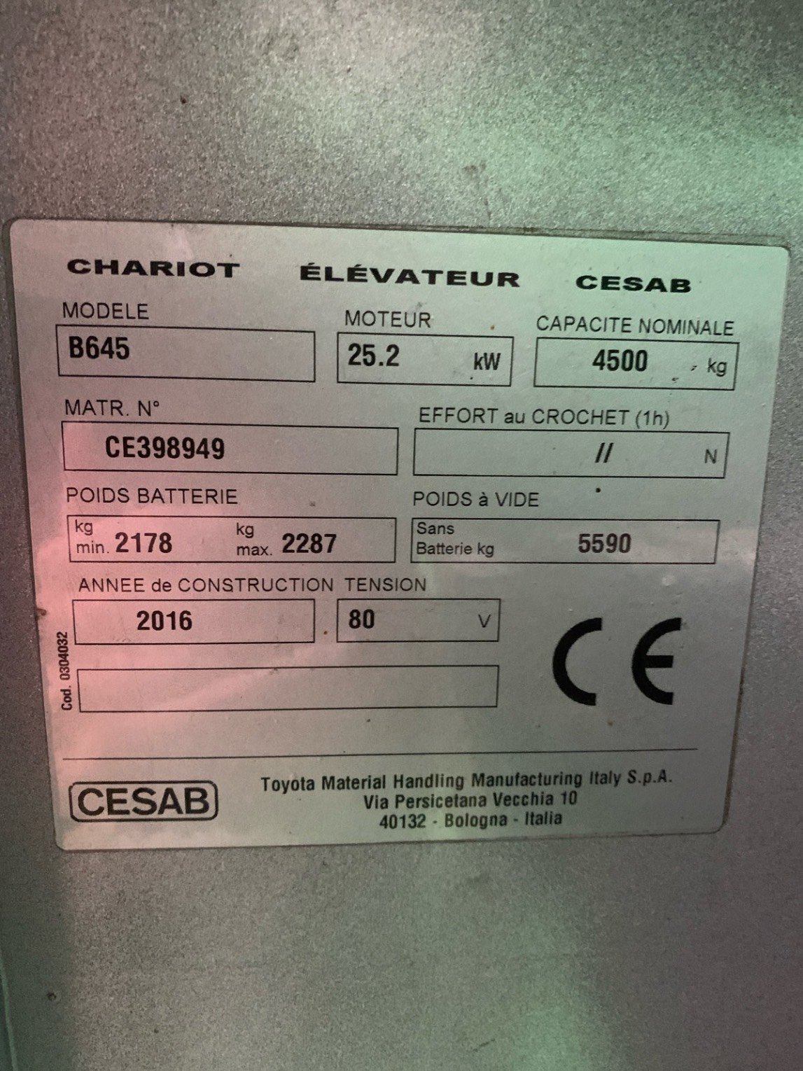 Chariot élévateur frontal CESAB B645