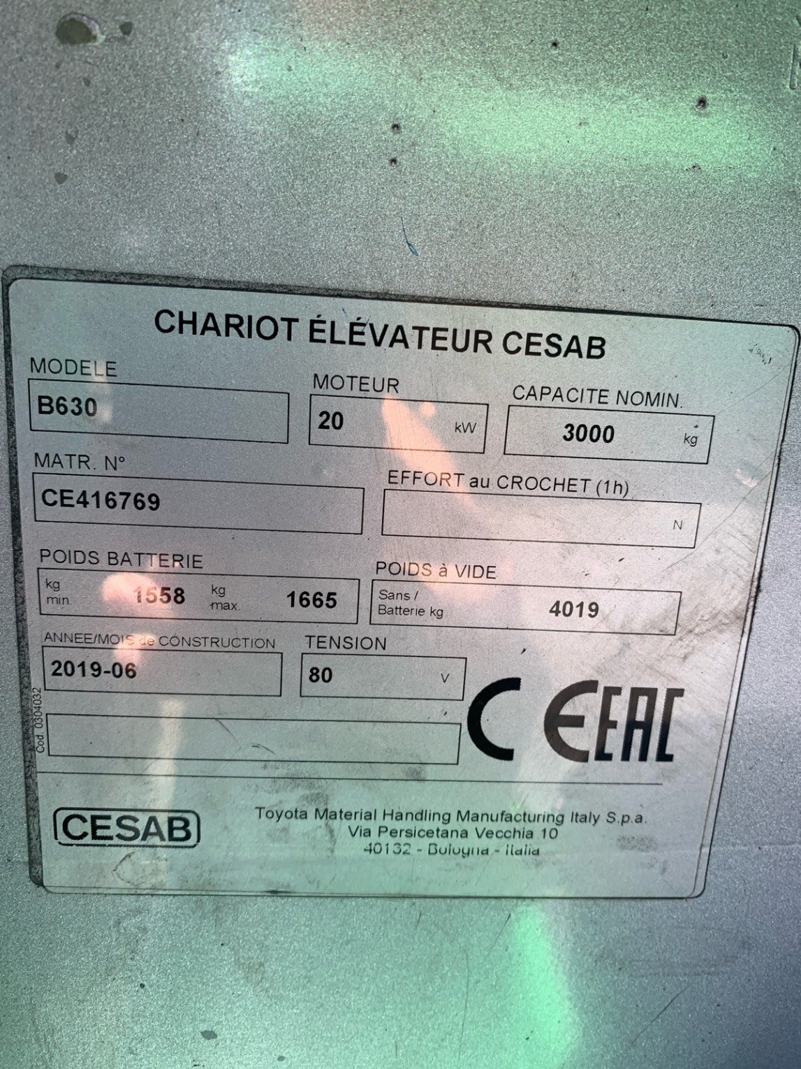 Chariot élévateur frontal CESAB B630