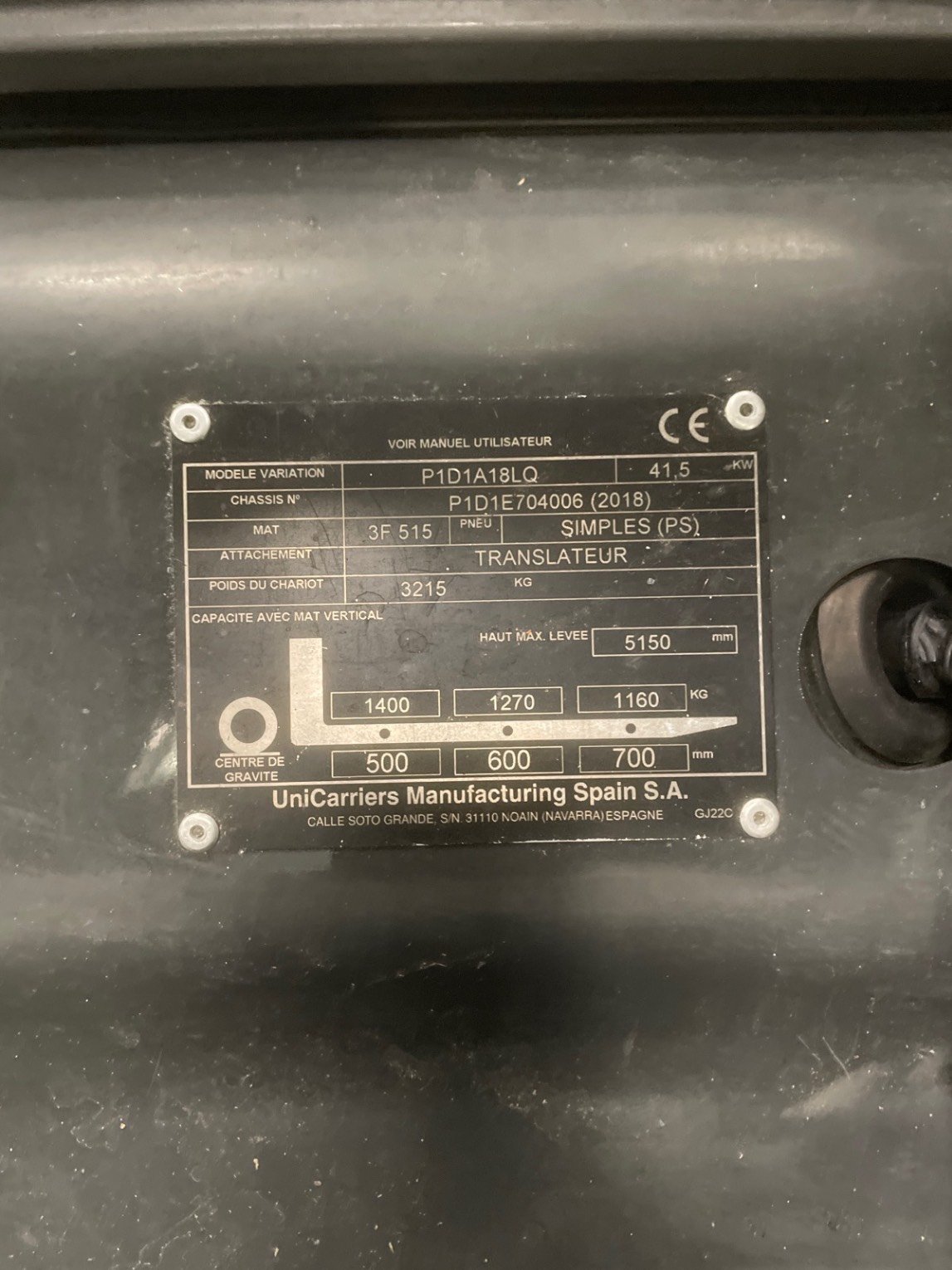 Chariot élévateur frontal UniCarriers DX18G