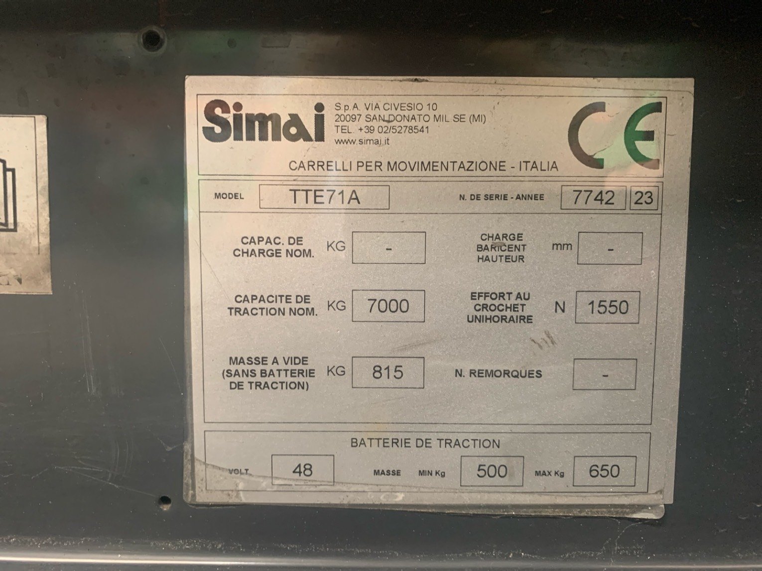 Tracteur industriel Simai TTE71E