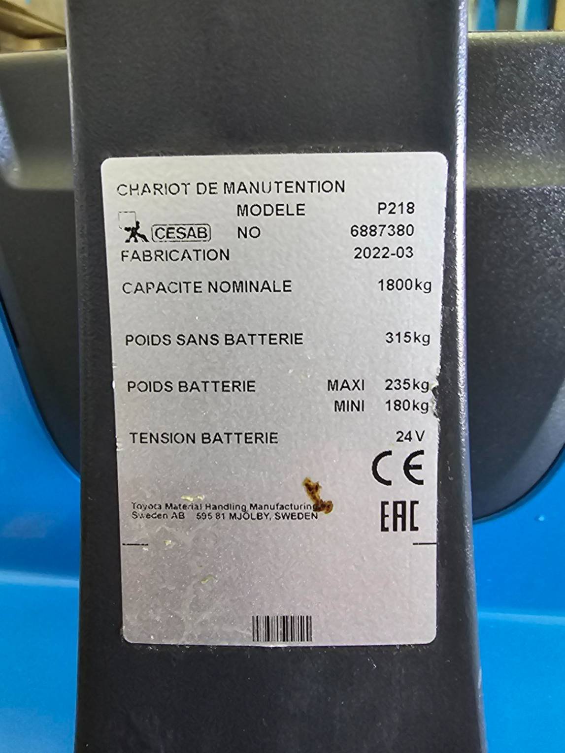 Transpalette électrique CESAB P218