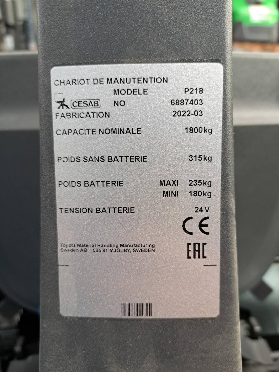 Transpalette électrique CESAB P218