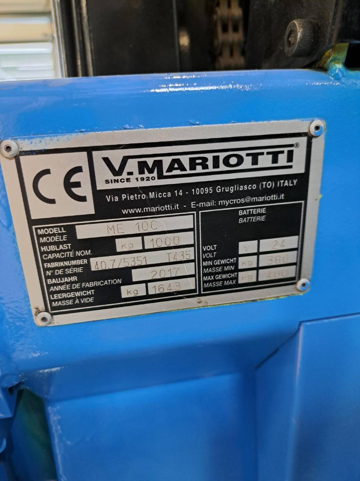 Chariot élévateur frontal Mariotti ME 10 C