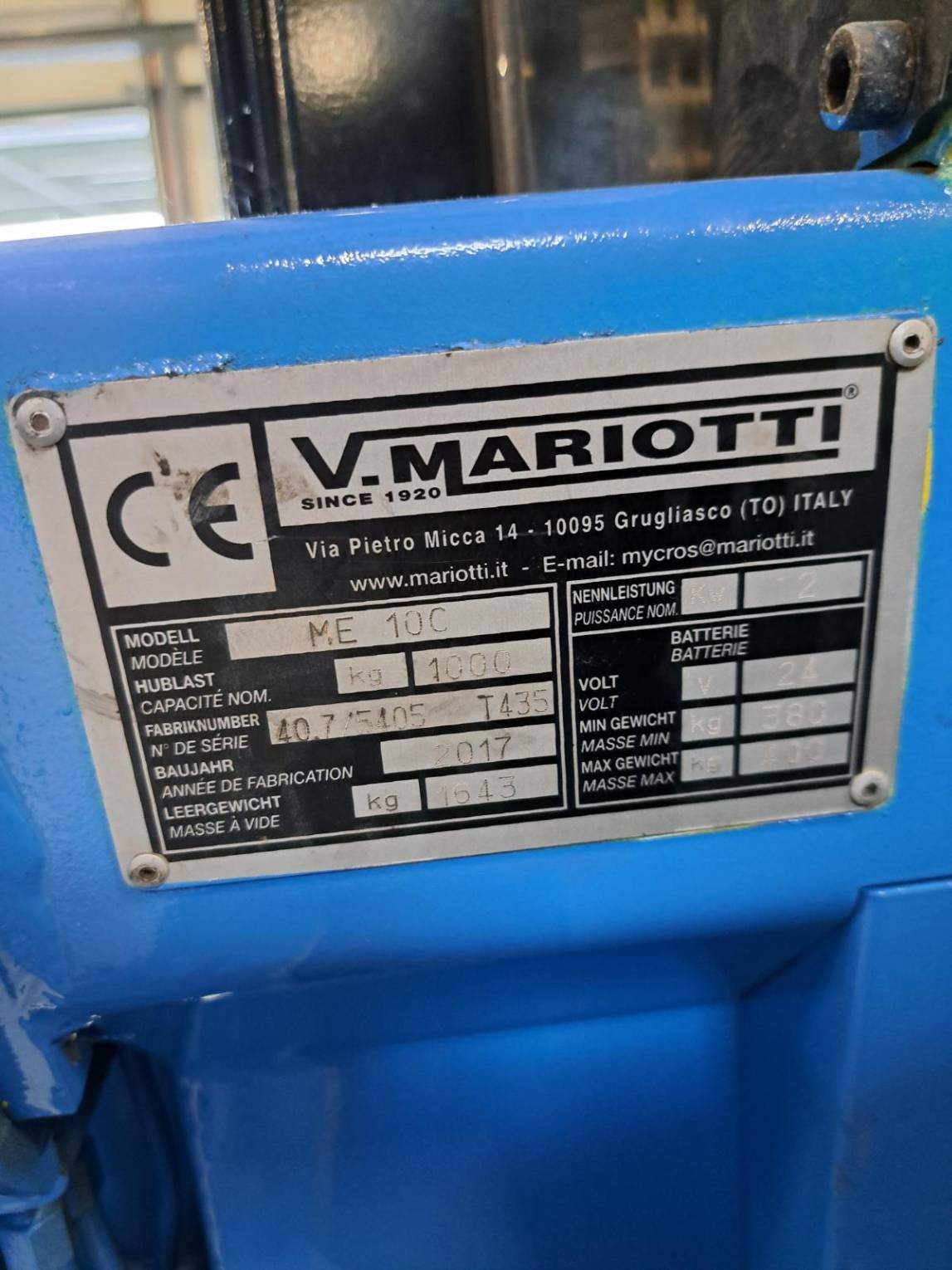 Chariot élévateur frontal Mariotti ME 10 C