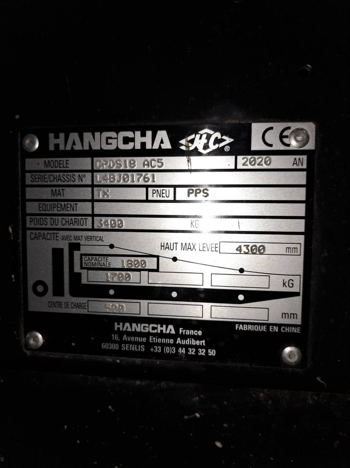 Chariot élévateur frontal Hangcha A3W18