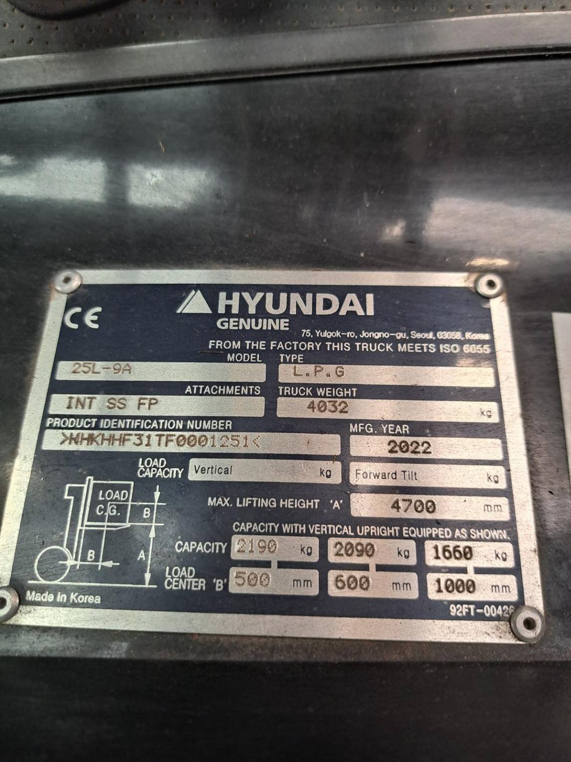 Chariot élévateur frontal Hyundai 25L-9A