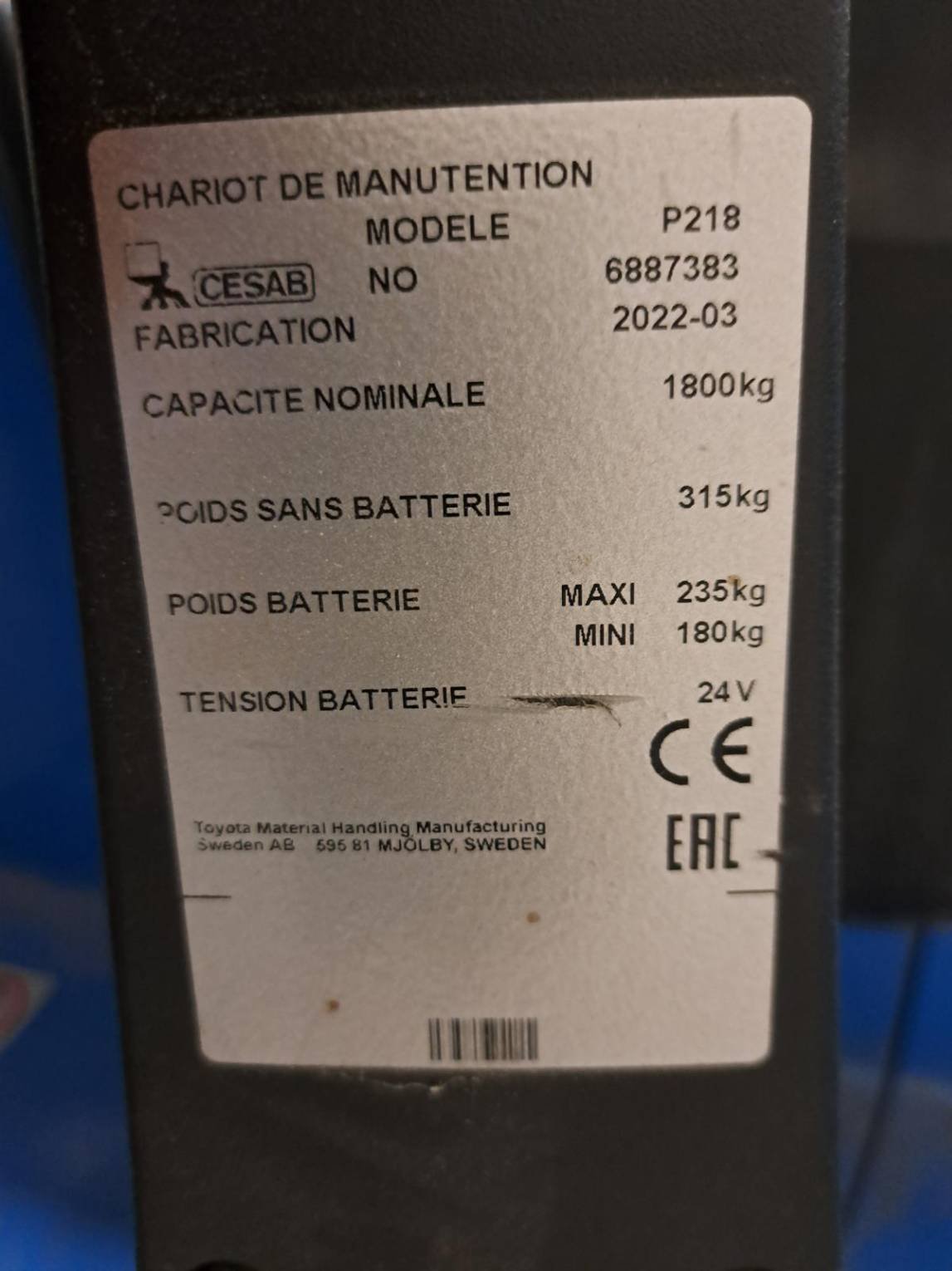 Transpalette électrique CESAB P218