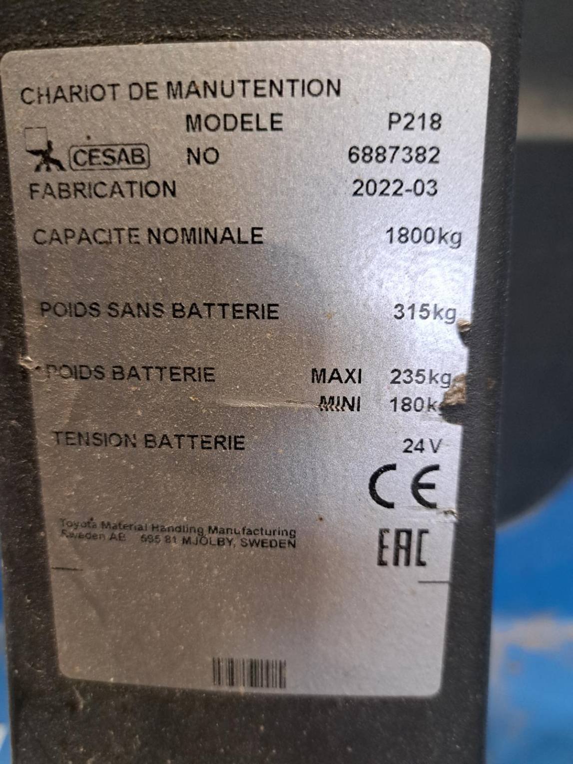 Transpalette électrique CESAB P218