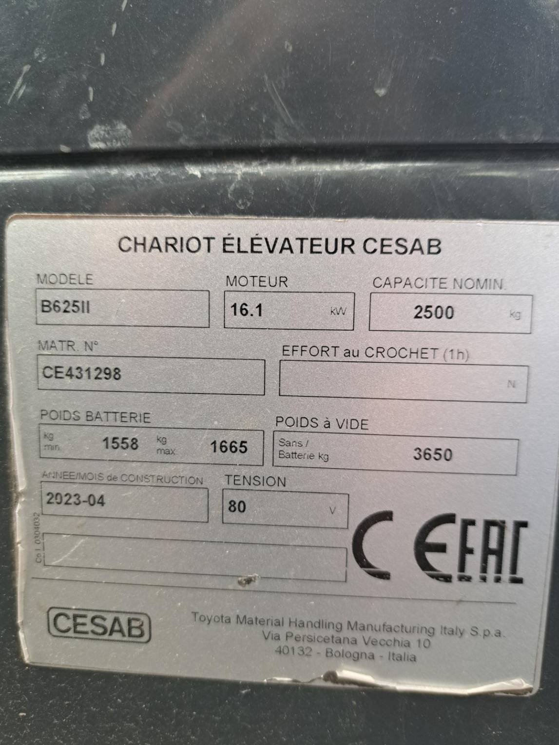 Chariot élévateur frontal CESAB B625II